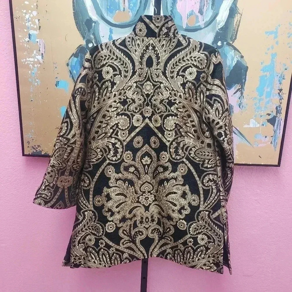 Chico's Baroque Gold/Black Embroidered Open Jacket - Picture 5 of 6